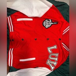 Urban Clothing Line Kitty Luv Red Varsity Jacket